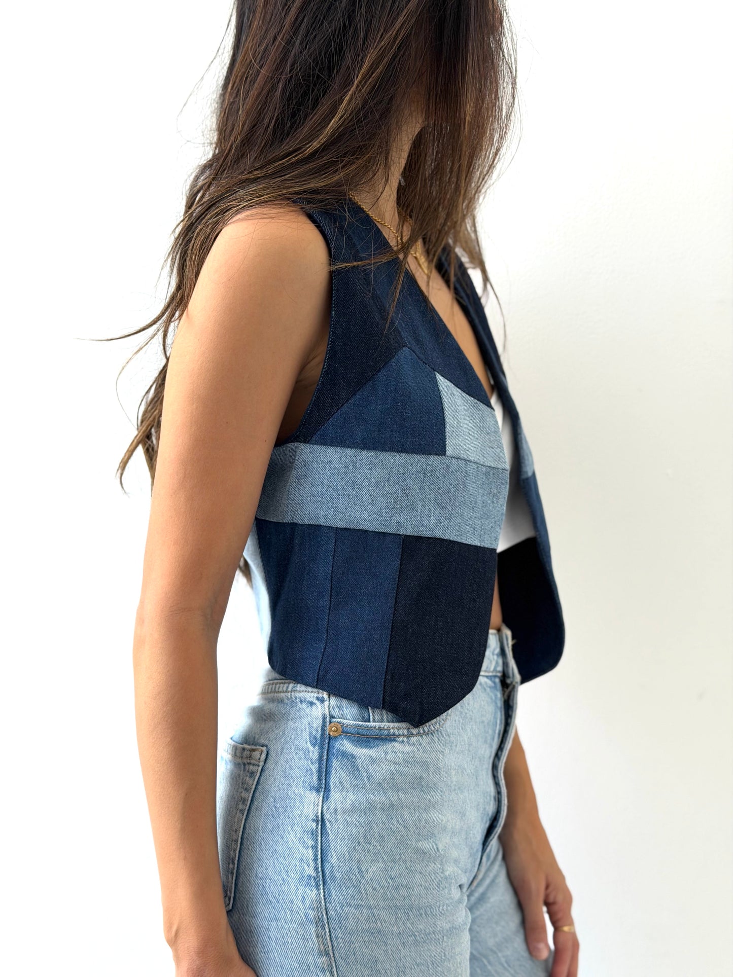 Patchwork Denim Vest