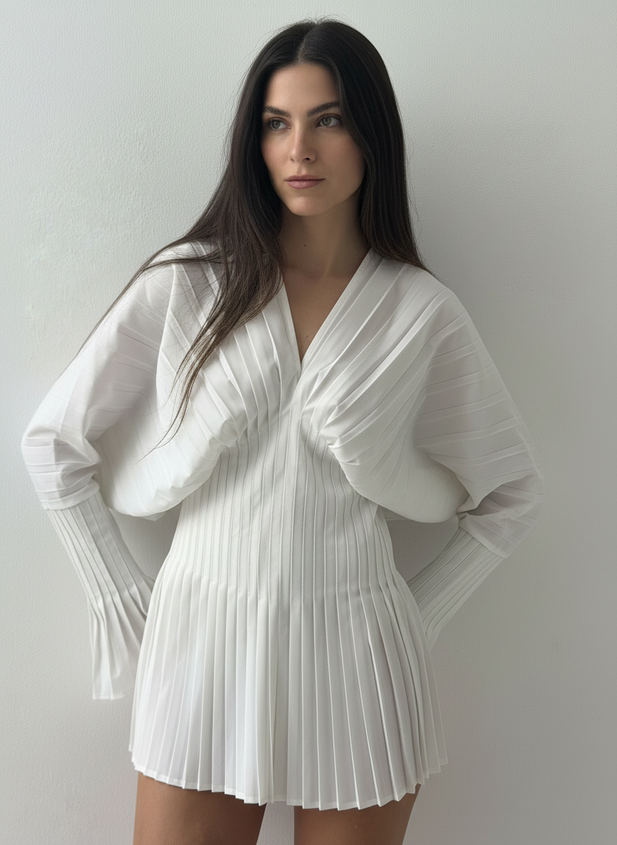 Pleated Flared Sleeve Shirt