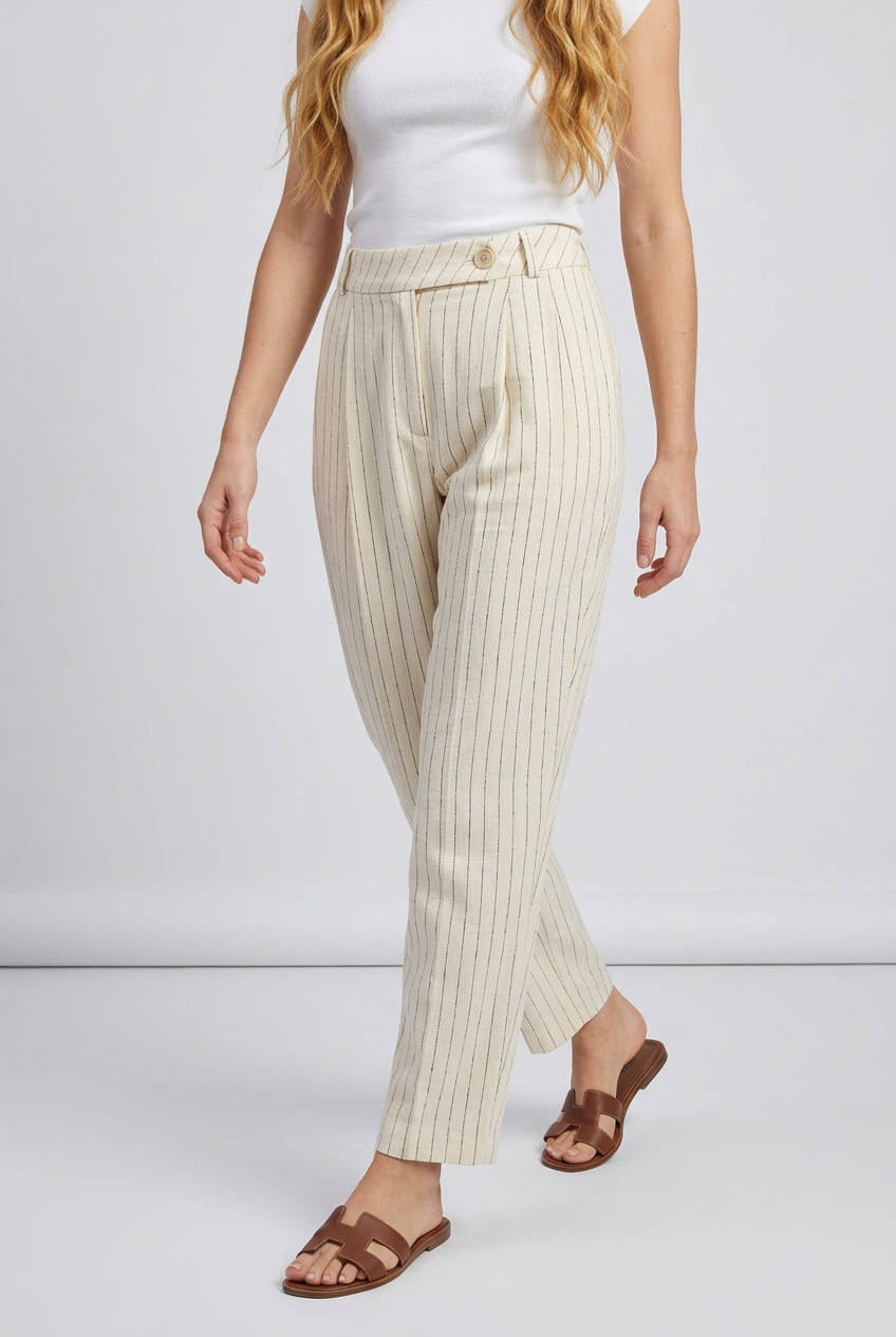 Pinstriped Linen Carrot Trousers