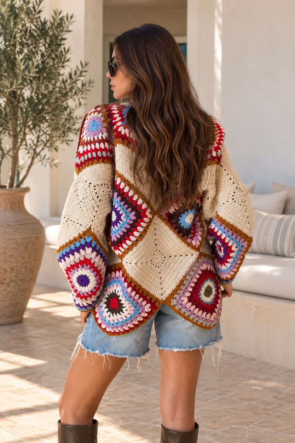 Handmade Multicolour Diamond Tricot Cardigan