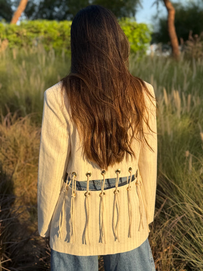 Rope Detail Pinstripe Linen Blazer