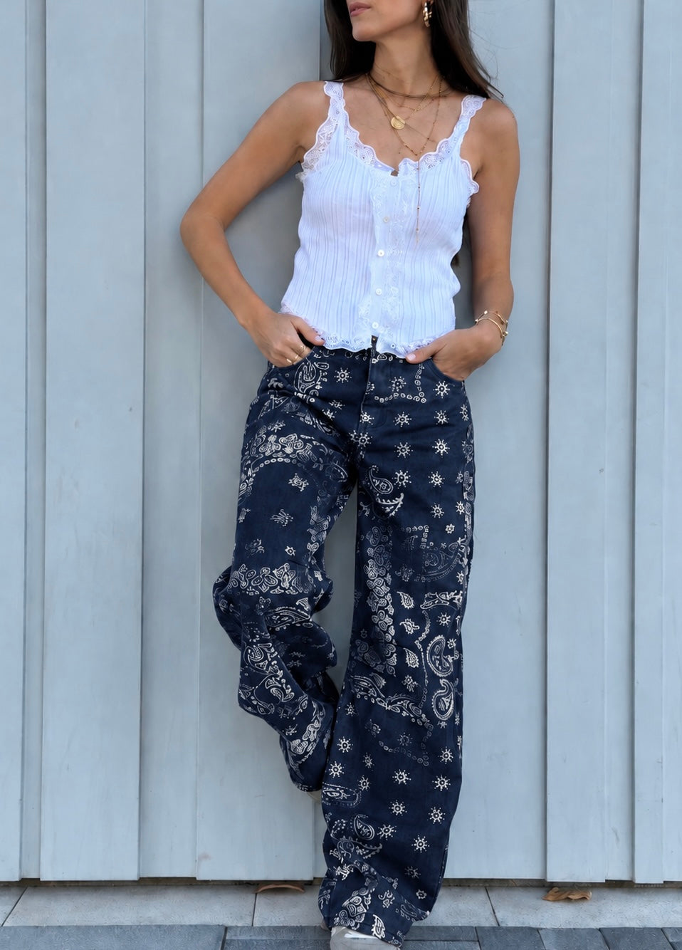 Navy Bandana Print Denim