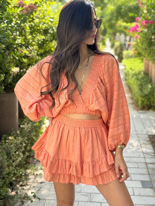 Ballon Peach Skirt Co-ord Set