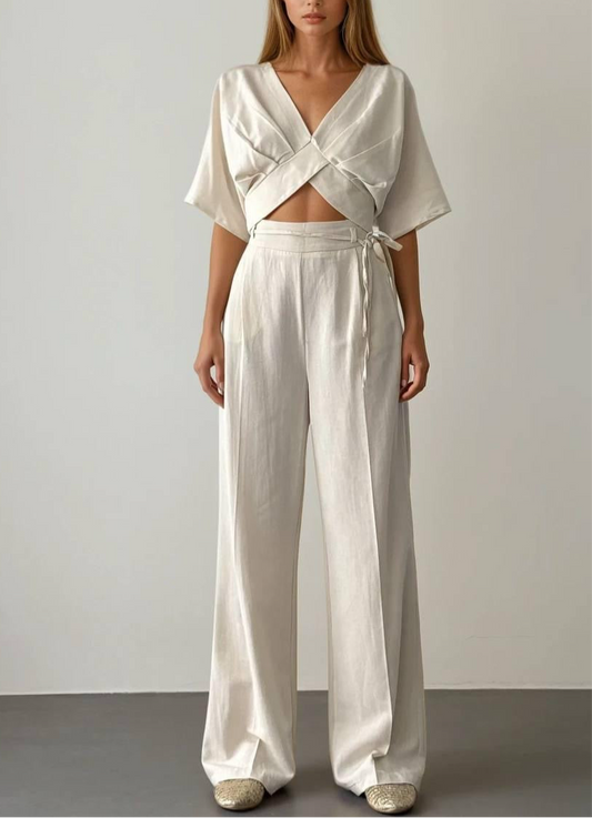 Ivory Draped Crop Set