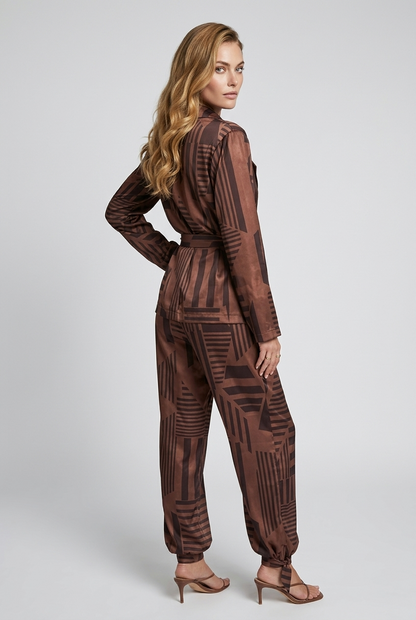 Brown Geometric Satin Co-Ord