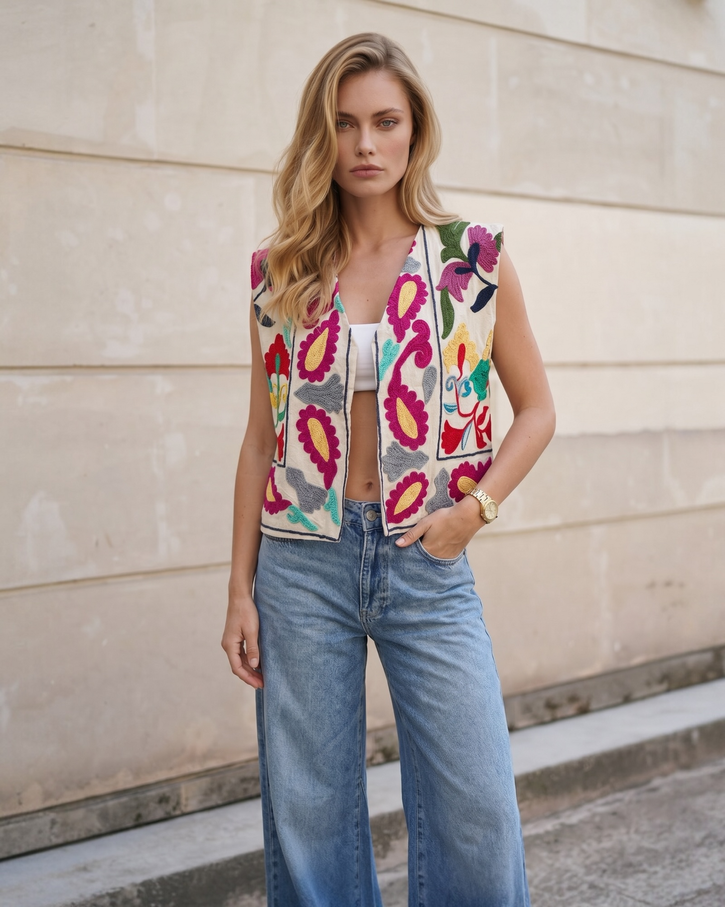 Handmade Multicolour Embroidered Vest