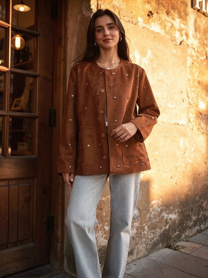 Embellished Suede-effect Jacket