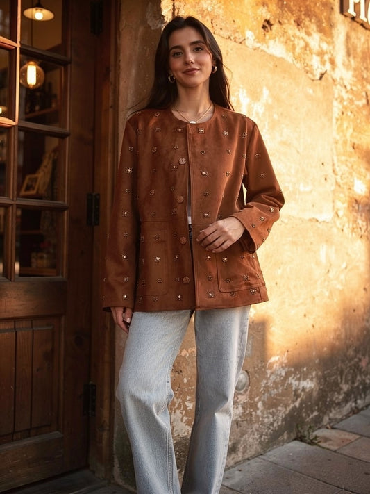 Embellished Suede-effect Jacket