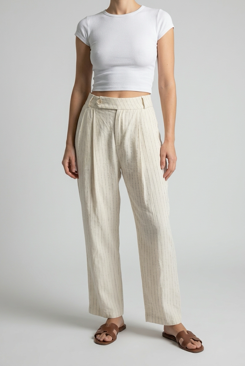 Pinstriped Linen Carrot Trousers