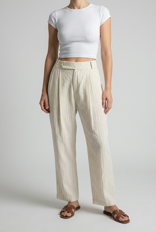 Pinstriped Linen Carrot Trousers