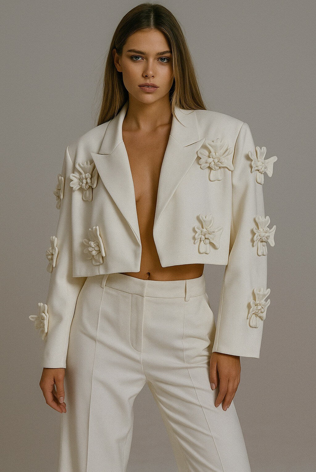 Cropped 3D Floral Blazer