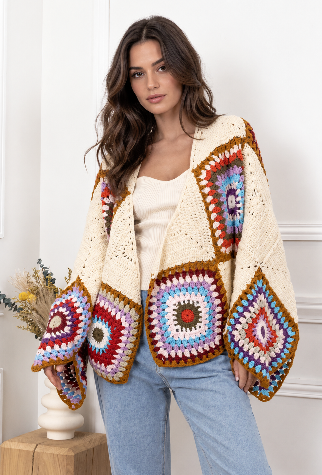Handmade Multicolour Diamond Tricot Cardigan