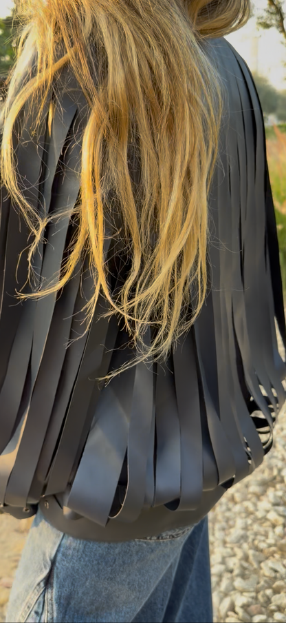 Navy blue Faux Leather Strap Jacket