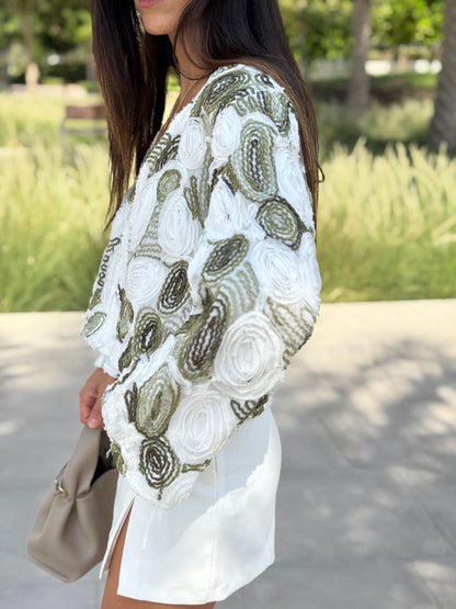 Olive Swirl Embroidered Jacket
