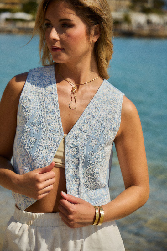 Embroidered Blue Vest