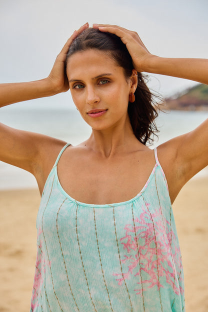 Turquoise Coral Print Beach Dress