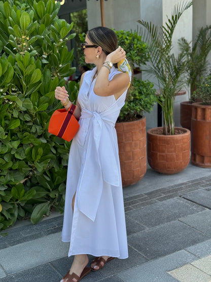 White Belted Wrap Midi Dress
