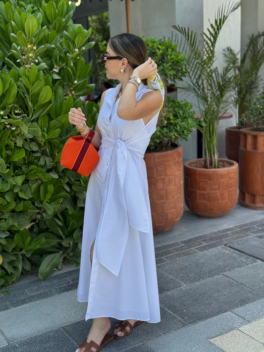 White Belted Wrap Midi Dress