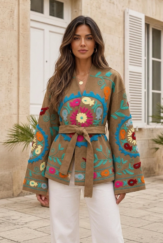 Embroidered Denim Kimono