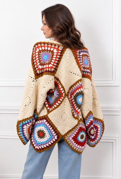 Handmade Multicolour Diamond Tricot Cardigan