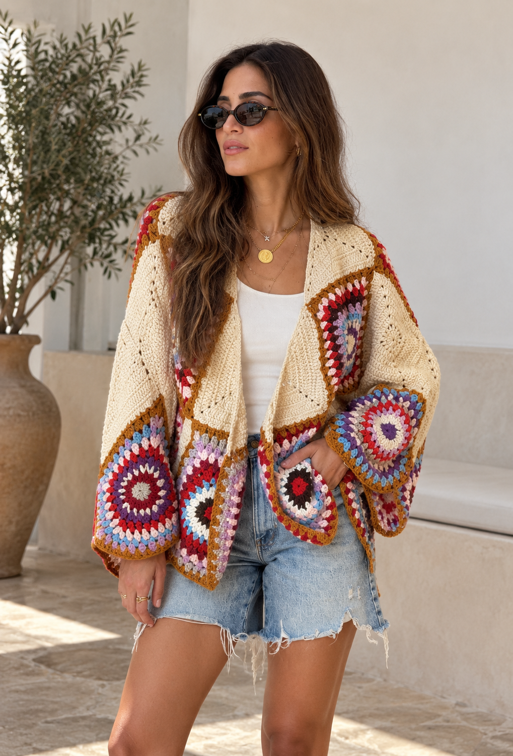 Handmade Multicolour Diamond Tricot Cardigan