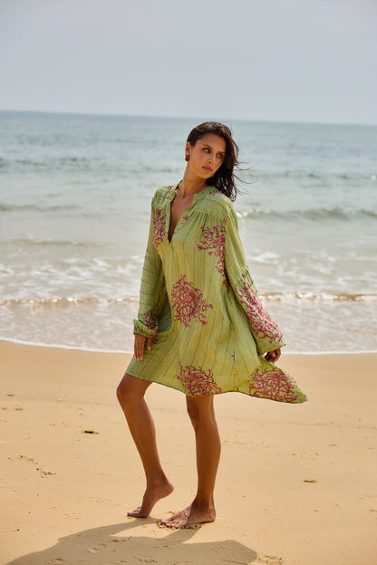 Olive Green Coral Print Cover-up