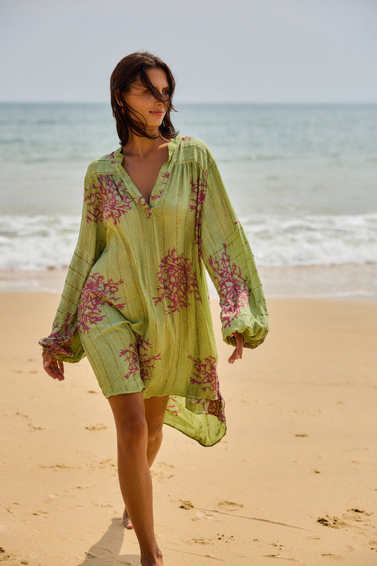 Olive Green Coral Print Cover-up