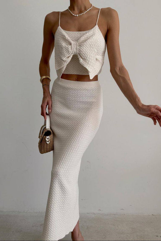 Knitted Bow Skirt Set