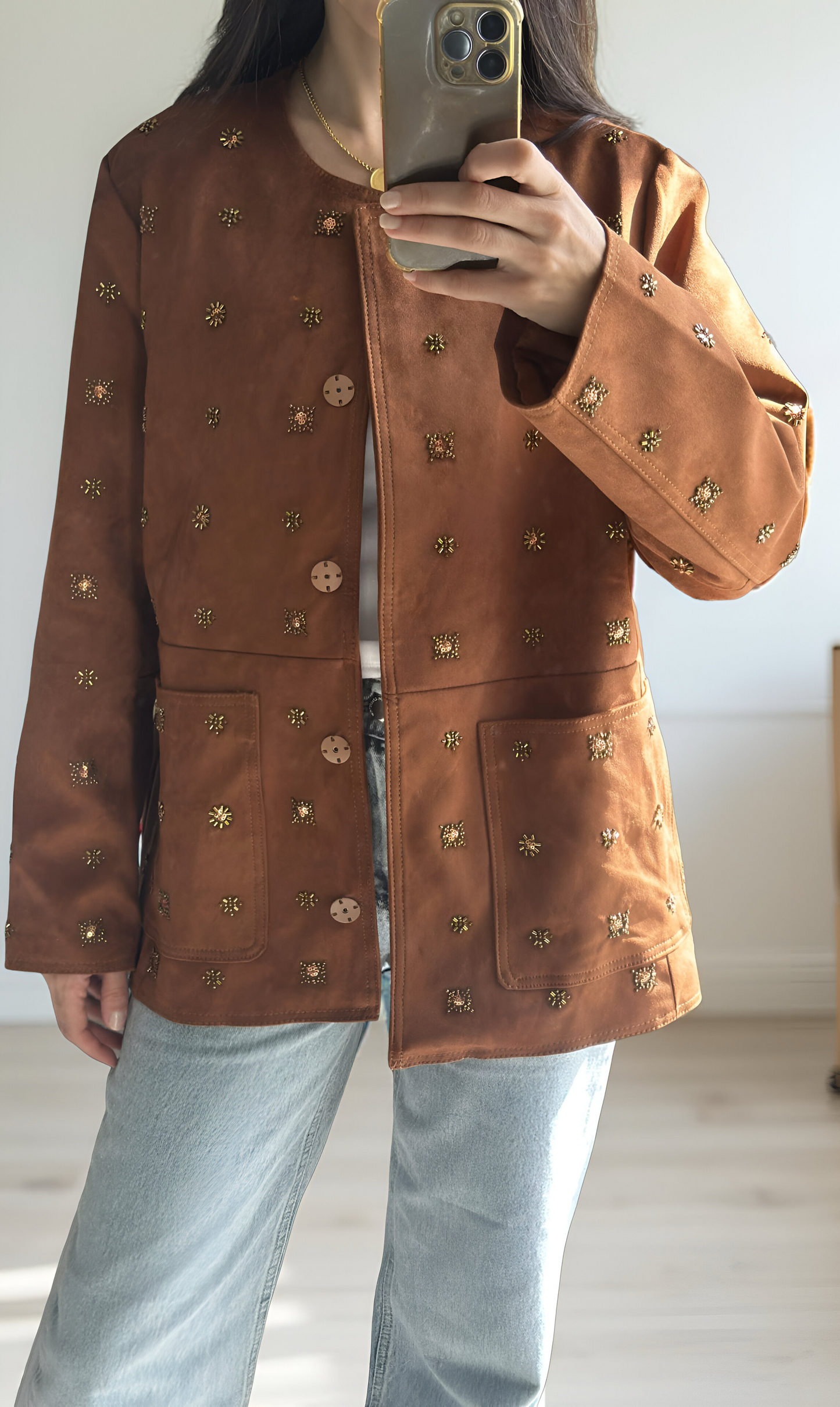Embellished Suede-effect Jacket