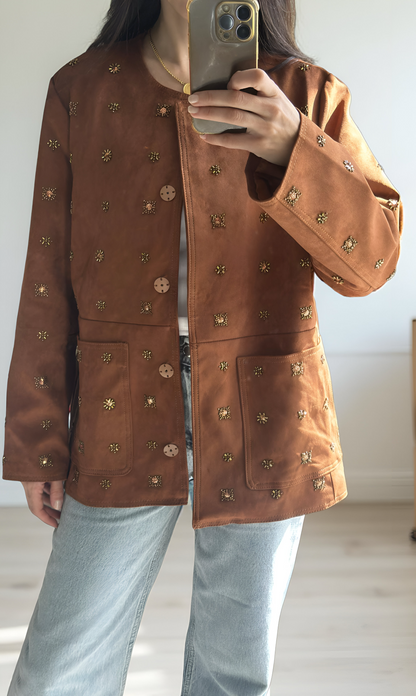 Embellished Suede-effect Jacket