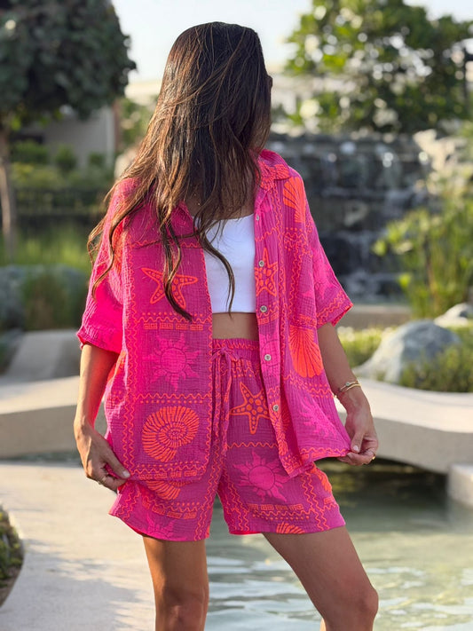 Muslin Fushia Shell Set