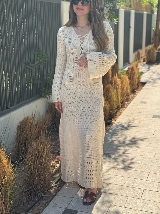 Crochet Knit Lace-up Maxi Dress